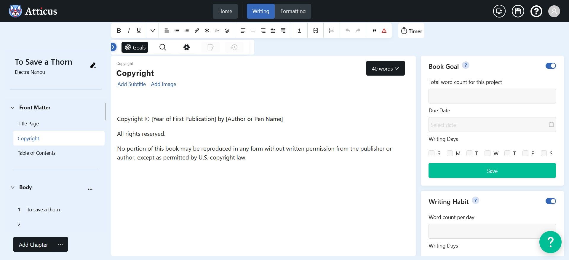 Writing a Book on the Atticus Web App 