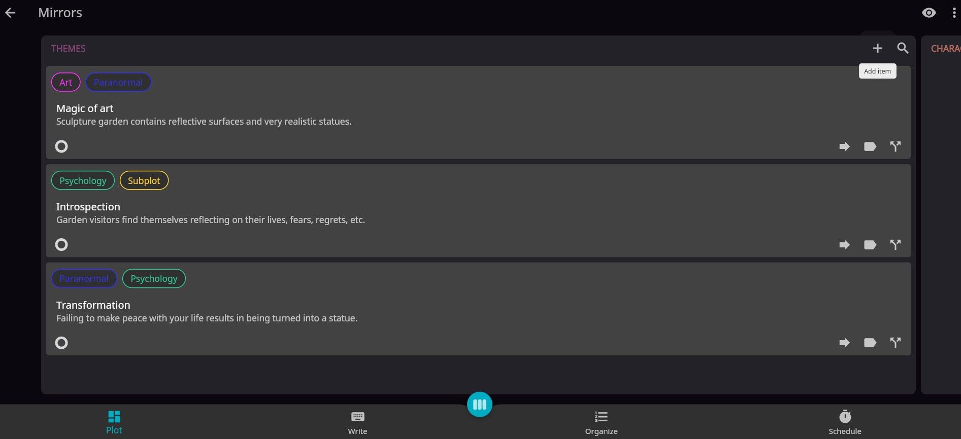 Adding to Plot Tab on Novelist Web App