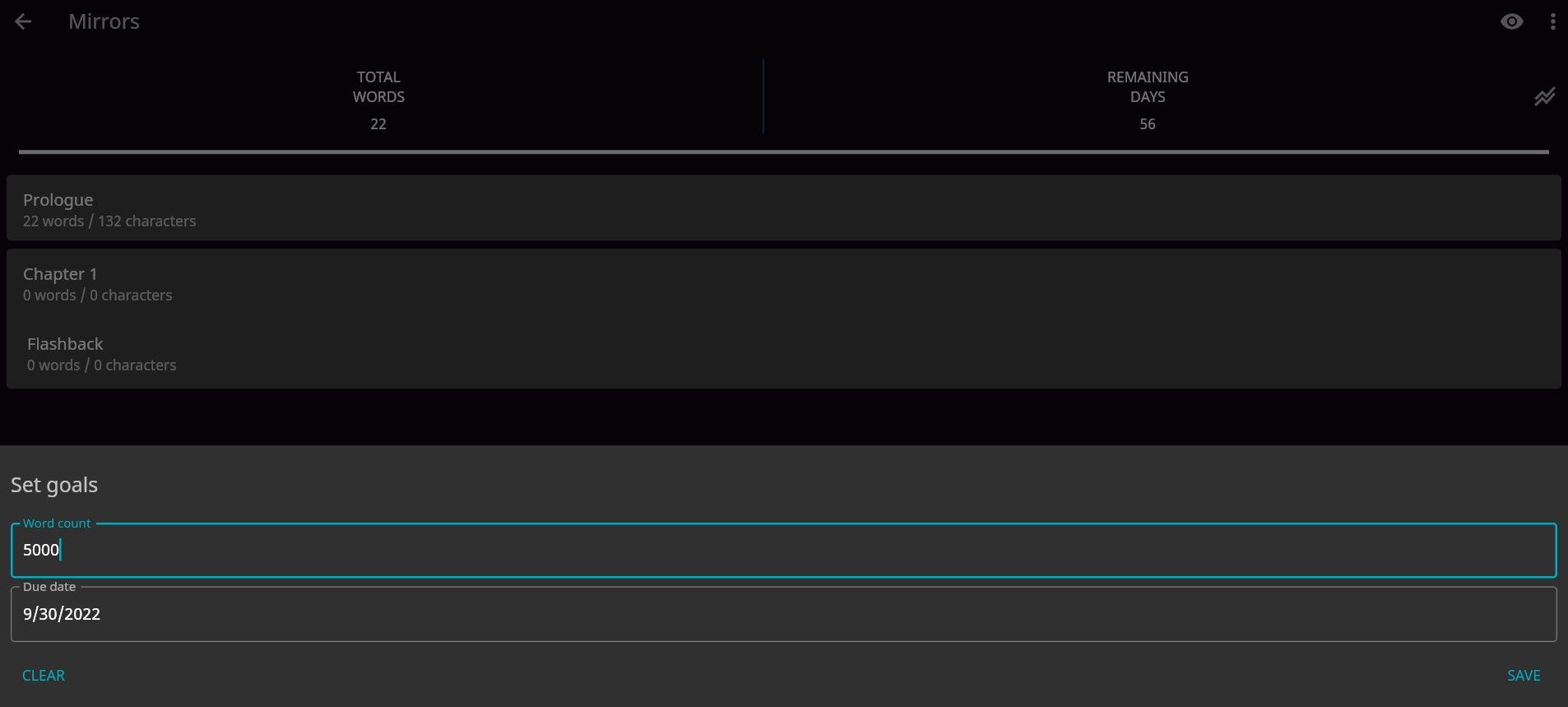 Settings Goals on Novelist App