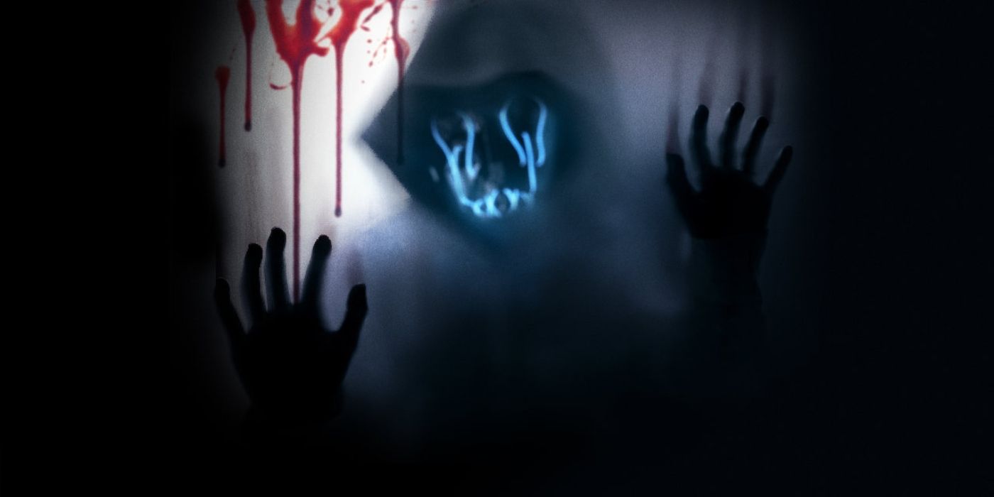 The Druid leans up against a bloody window in Slasher: Solstice.