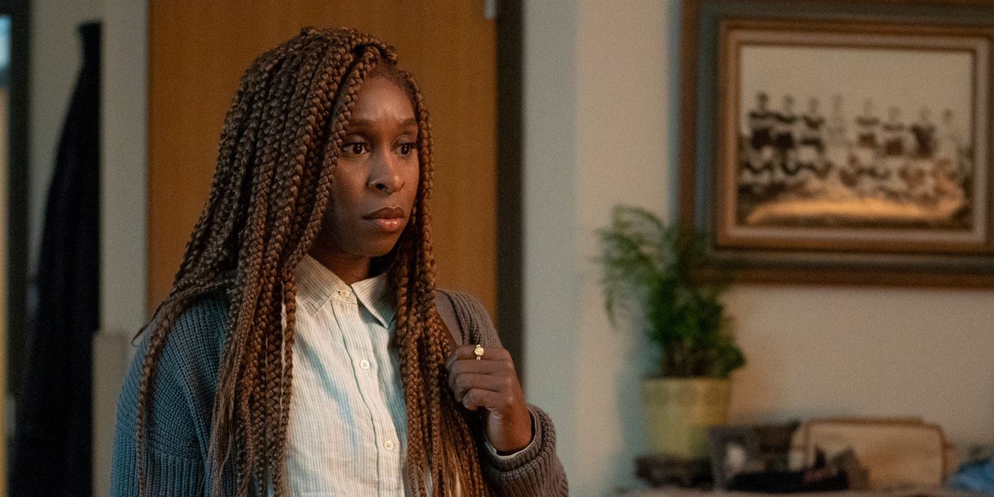 The Outsider's Holly Gibney (Cynthia Erivo) touching her hair