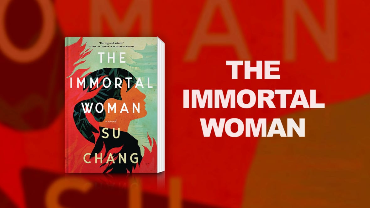  A book cover that has a graphic of a woman shown in profile from the shoulders up, wearing a black mandarin collar jacket. 