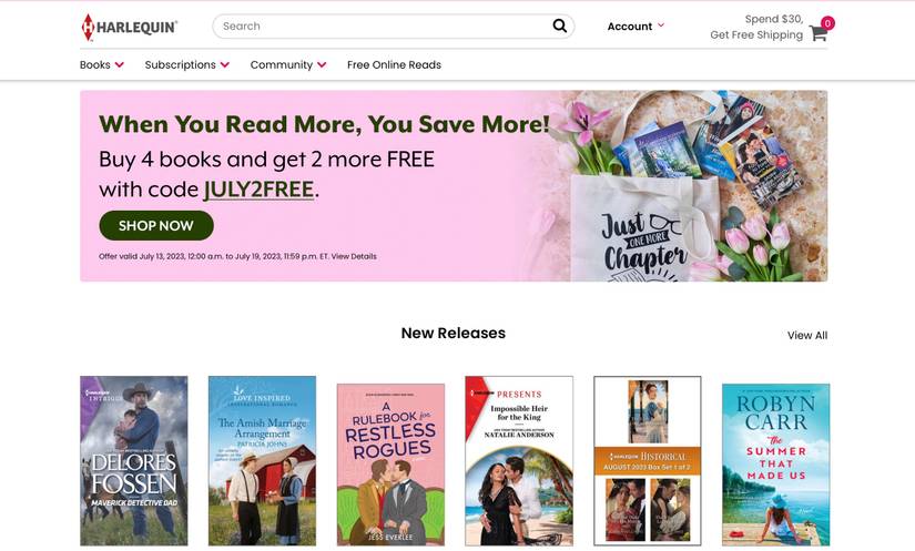 Screenshot of Harlequin website home page