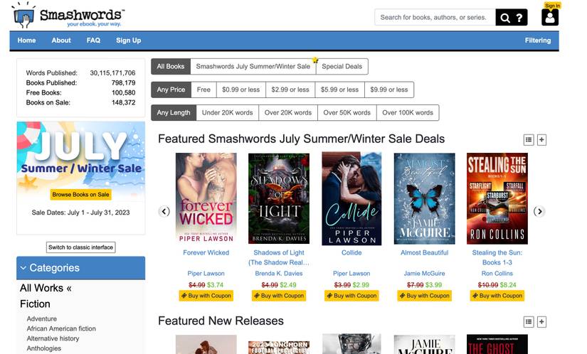 Screenshot of Smashwords website home page