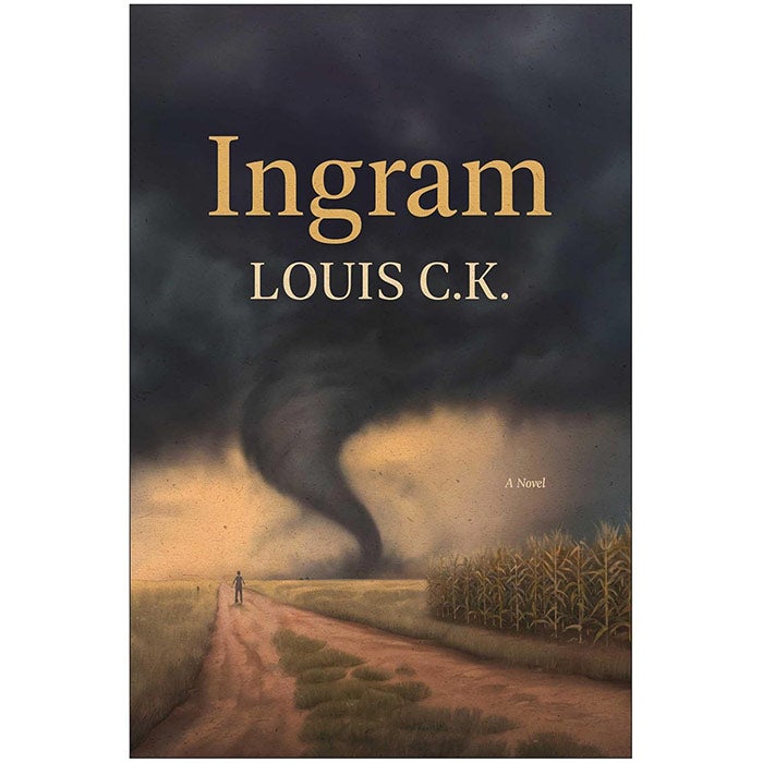 Book cover with a tornado-like illustration, and the title "Ingram" by Louis C.K.